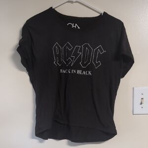 Black AC/DC Graphic Crop Short‎ Sleeve Tee